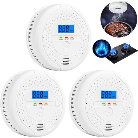 Set 3 rilevatori monossido di carbonio con display LCD – Allarme 85 dB con LED, portatile, per casa, ufficio, hotel e camper, facile da installare (1/5)