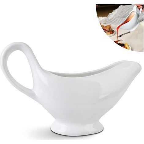 Saucière en Porcelaine 310 ml - Pot à Sauce Avec Anse, Récipient pour Vinaigrette, Crème, Bouillon de Lait - Design Élégant, Grande Poignée (1/5)