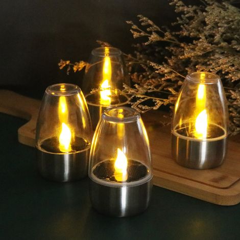 Lot de 6 bougies LED électriques rechargeables - Lampes solaires vacillantes pour l'extérieur - Résistantes aux intempéries - Pour jardin, terrasse, balcon (1/5)