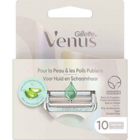 Gillette Venus Intimate Rasierklingen Damen — 10 ORIGINAL Ersatzklingen mit einem Hauch von Aloe Vera für Damenrasierer, Nassrasierer Damen für den Intimbereich