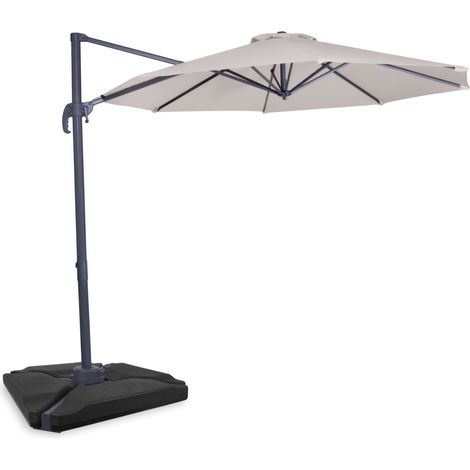 VONROC Parasol Déporté Bardolino 300 cm – Parasol Premium Beige  Inclut 4 Dalles de Lestage à Remplir
