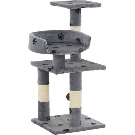 Arbre à chat griffoir grattoir niche jouet animaux peluché et sisal 65 cm empreintes de pattes gris (1/5)