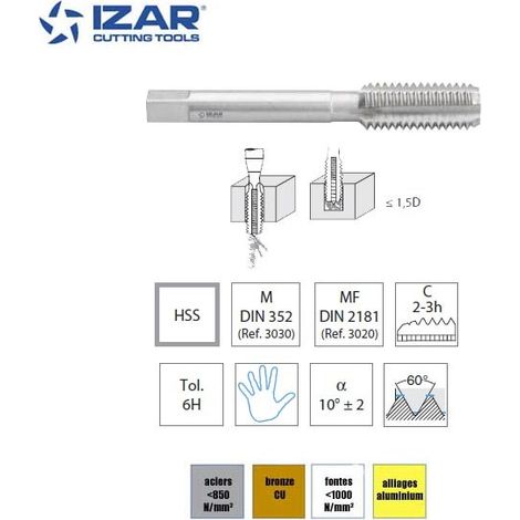 taraud à main de finition Izar HSS metrique M6x1.0 DIN352  M6