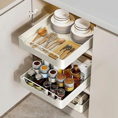 Tiroir Coulissant Cuisine, Organiseur D'armoire Extractible, Tiroirs Coulissants Extensible,Tiroir Coulissant Pour Placard de Cuisine ne Nécessitant ni Perçage ni Clous,S(43 2 (1/5)