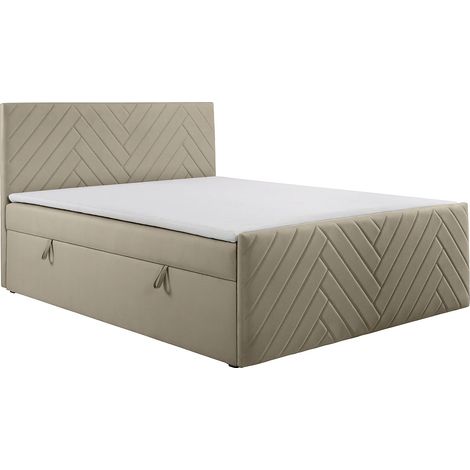 Ensemble complet literie déco tête de lit + sommiers coffre + matelas + surmatelas - 160 x 200 cm - Velours - Taupe - MAKANA de YSMÉE (1/5)