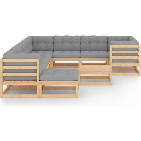 Maison Exclusive - Set Divani Giardino 11 pz con Cuscini in Legno Massello di Pino (1/5)