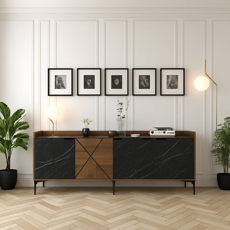 Credenza Fay, Madia 2 Ripiani, Apertura Battente, 3 Ante, 180x35x79h cm Marrone Noce (1/5)