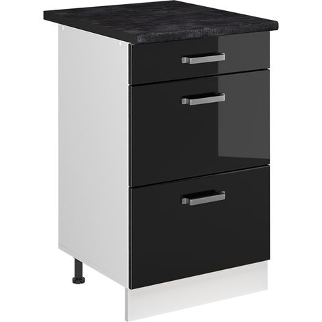 Mobiletto base per cucina R-Line, Nero lucido/Bianco, 50 cm piano di lavoro Antracite, Vicco (1/5)
