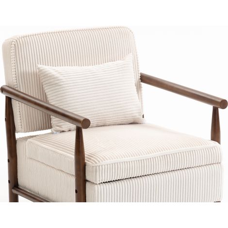 Fauteuil d'appoint en bois naturel avec coussins en mousse haute densité, chaise confortable pour salon et chambre (1/5)