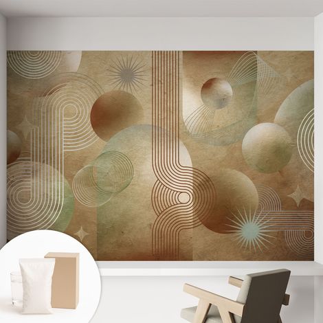 Papier peint intissé à motifs décoratifs pour salon chambre et bureau Décoration murale élégante avec colle Motif géométrique 152x104 cm (1/5)