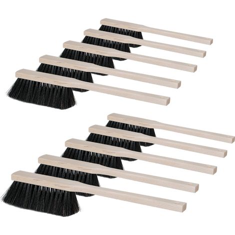 BRB Lot de 10 balayettes avec long manche en bois, mélange de crin de cheval, longueur 430 mm
