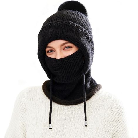 Sturmhaube Damen 3-in-1 Thermo-Fleece Winddicht Warm für Outdoor Radfahren Skifahren Schwarz (1/5)