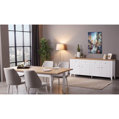 Comedor completo LORIN madera y blanco