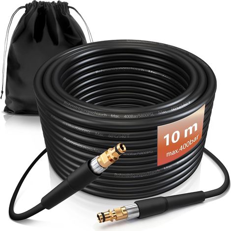Tuyau Deboucheur Canalisation 10m avec Raccord Rapide Compatible avec K2-K7  400bar Flexible Tuyaux pour Nettoyeur Haute Pression, Kit Furet Accessoire, Rallonge, Remplacement (1/5)