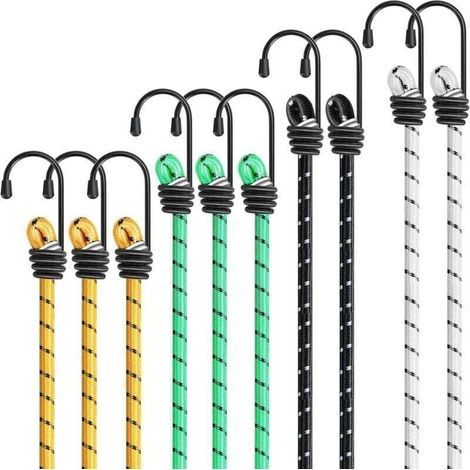 Cordes Élastiques avec Crochets Métalliques Robustes – Lot de 10 Pièces en 4 Longueurs et 4 Couleurs pour Meubles, Chariots, Tentes et Motocyclettes (1/5)
