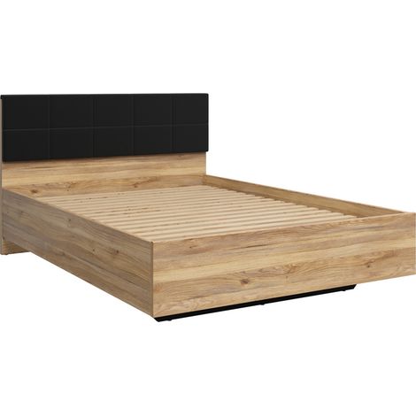 Lit 140x200 sans sommier avec tête de lit rembourée coloris Chêne mauvella/chêne Tegola - Longueur 206 x Profondeur 145 x Hauteur 98,5 cm (1/3)
