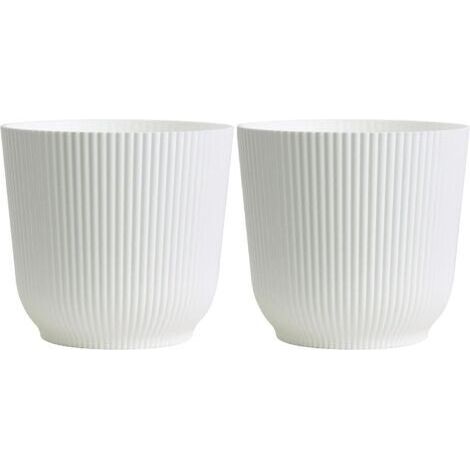 BUNTHAUS Pot de fleurs 14 cm Blanc - Lot de 2 - Pots de fleurs d'intérieur et d'extérieur pour jardin et maison en blanc mat - Pots de fleurs en plastique et résine renforcés pour décoration intérieur (1/3)