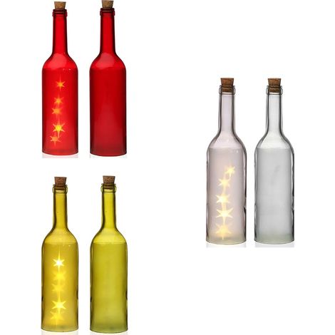 Bottiglia luminosa rossa gialla trasparente con led in vetro con manico set2 decorazioni addobbo casa (1/5)