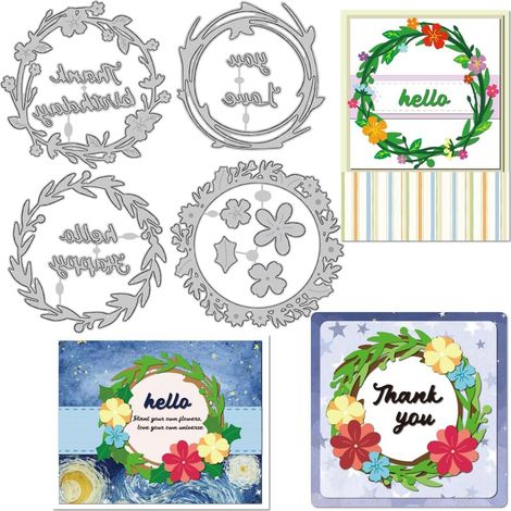 Lot de 4 matrices de découpe en métal en forme de couronne de fleurs de printemps pour décoration de cartes, scrapbooking, décoration photo (1/5)