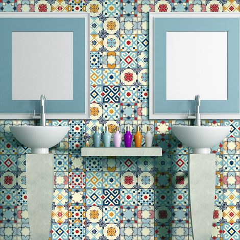 Sticker Mural Carrelage adhésif Cuisine Salle de Bain - 30 STICKERS CARRELAGES AZULEJOS ANCELINO - 30stickers10x10cm (1/5)