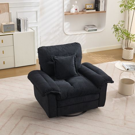 Poltrona girevole 360° oversize in ciniglia con cuscino di supporto nera DESVIAE (1/5)