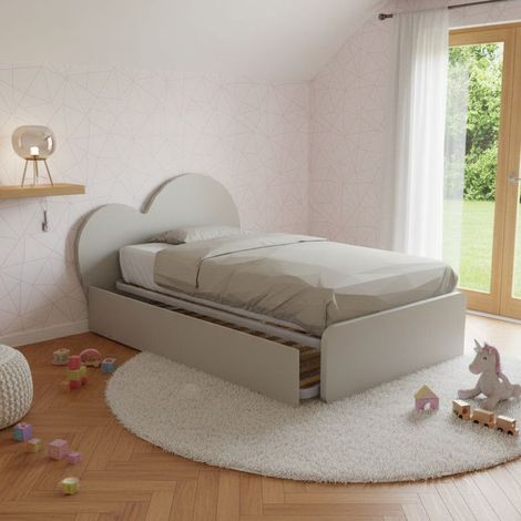 Letto a cuore 1 piazza e mezza con secondo letto estraibile - Perfetto per camerette - Ecru cappuccino