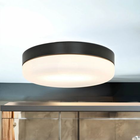 Badezimmerleuchte Decke Schwarz Glas Schirm 32 cm rund flach