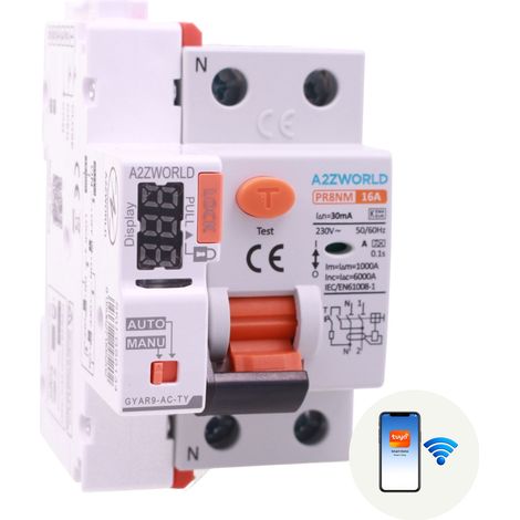 RCCB Interruttore Differenziale Puro WIFI Con Riarmo Automatico, Tipo A 1P+N 3M 6000A 30mA AC 230V IP20 IEC61008-1 PR8NM, Disponibili 16A 25A 32A 40A 63A (16A) (1/3)