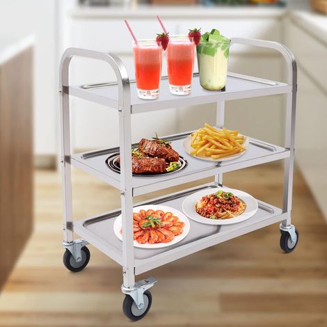 Servierwagen, Edelstahl Küchenwagen, Möbel Küchentrolley, Rollwagen Abräumwagen für Küche, Die maximale Tragfähigkeit ist etwa 25kg pro Schicht, Silber (1/5)