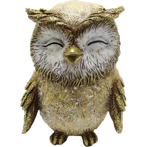 Figura de búho dormido de resina crema y dorada 14 cm (1/5)