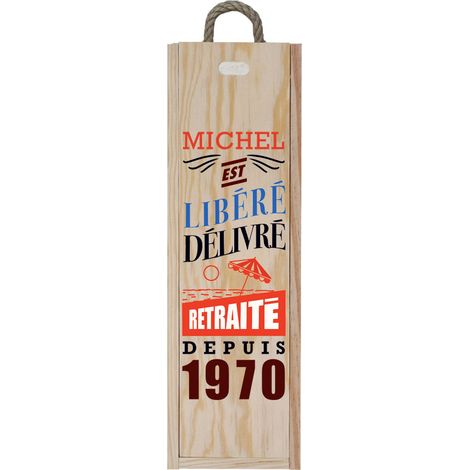 Caisse à vin en bois personnalisée pour 1 bouteille - Retraité libéré délivré - Modèle Homme (1/5)