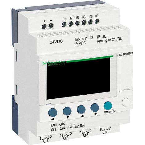 Sr3b101bd Schneider - Automate Zelio Logic - Relais Intelligent 10 E/s Extensibles - 24vcc - Horloge + Afficheur