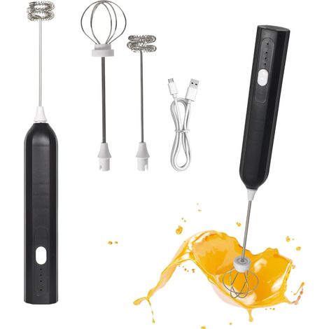 Mousseur à Lait Électrique, Mousseur à Lait électrique Portable Mousseur à Lait USB Rechargeable, Mini Batteur avec 2 Fouets, Rechargeable Mousseur a Lait, pour Latte, Cappuccino, œuf (1/5)