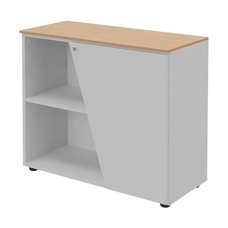 Armoire basse Isis H 76 x L 90 cm top chêne porte à droite - Portes blanches - Maxiburo
