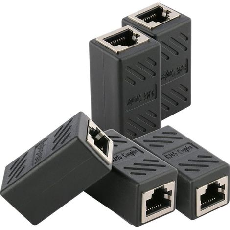 Coupleur Rj45 en Ligne Cat7 Abs Noir pour Câble Ethernet Femelle-Femelle Lot de 5 Pièces, Type Femelle Femelle, Compatible Cat6 et Cat5, Connexion Prolongée, Anti Corrosion (1/3)