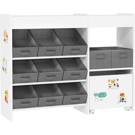 Étagère à jouets et à livres pour enfants - 105 x 30 x 80 cm, blanc - 11 bacs de rangement en tissu non tissé - Pour chambre d'enfant - Design pratique (1/5)