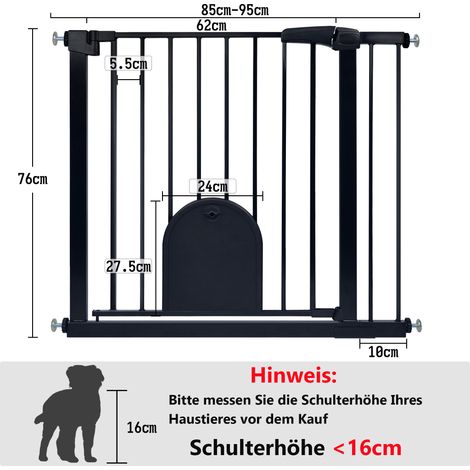 HENGMEI Barrière de protection de porte, sans perçage, pour enfants, bébés, chiens et chats, fermeture automatique à 180°, ouverture bidirectionnelle, 85 à 95 cm, noire (1/5)