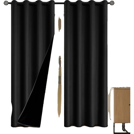 Cortinas opacas, privacidad total, fácil instalación, 132 x 213 cm, negras, 2 paneles (1/2)