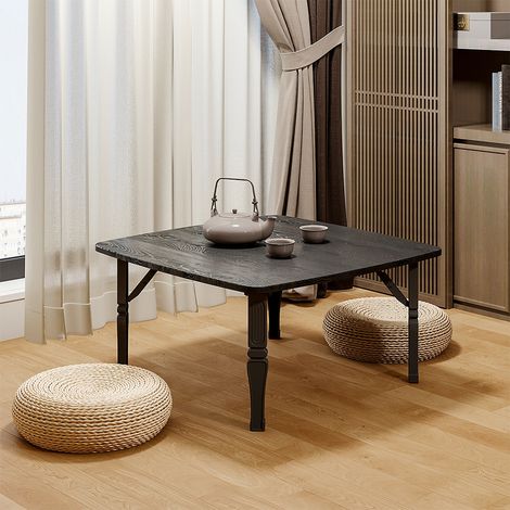 Black Square 70cm Wooden Folding Coffee Table (1/5)