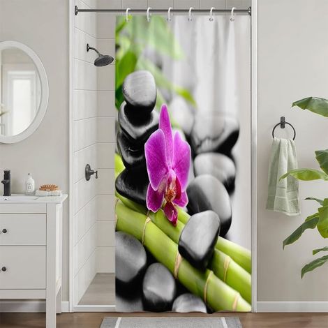 Rideau Douche Bambou Vert Anti Moisissure 90x180cm Zen Orchidée (1/5)