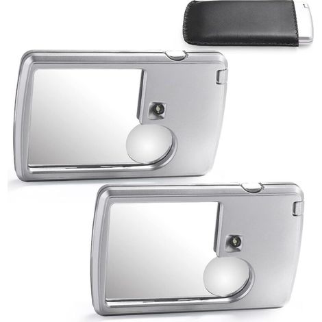 Set di 2 lenti di ingrandimento portatili, 3X e 6X, con illuminazione, tipo carta, per lettura, menu, viaggi, contratti, casa (argento)