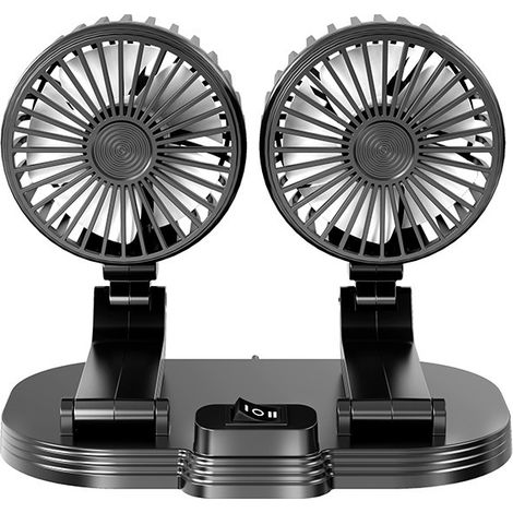 Ventilateur USB double tête Irovami - 2 vitesses, rotation 360°, pour voiture/maison/bureau, noir/blanc (1/5)