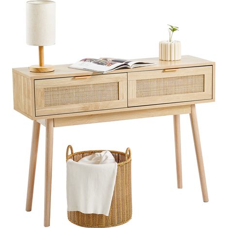 Vevor – Console en rotin naturel avec 2 tiroirs – Dimensions 1000 x 300 x 745 mm – Design multifonctionnel pour salon, entrée ou bureau