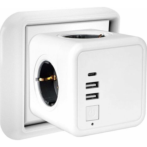 Prise USB Multiple, Multiprise Murale Cube 4 Prises avec 2 USB Secteur, 1 port de type C,7 en 1 Bloc Multiprises USB Secteur avec Interrupteur, Multiprise Electrique Murale USB Chargeur pour Domic (1/4)