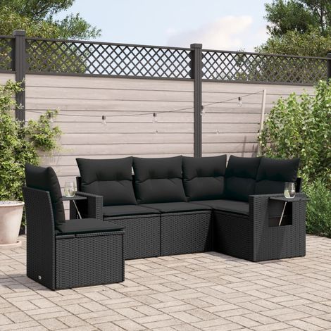 vidaXL 5 Piece Garden Sofa Set with Cushions Black Poly Rattan (1/3)