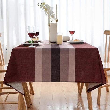 Nappe Rouge 140x240 cm Lin Anti-taches Lavable Rectangulaire pour Jardin & Table à Manger