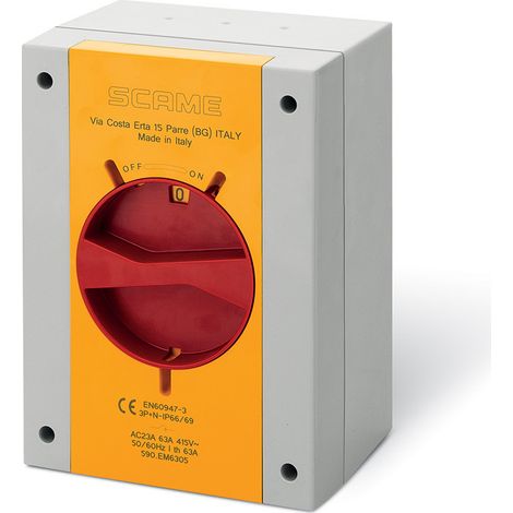 Interrupteur-sectionneur de manoeuvre d'urgence 25A 6P 690V en boitier 160x220x115mm jaune/rouge IK09 IP65