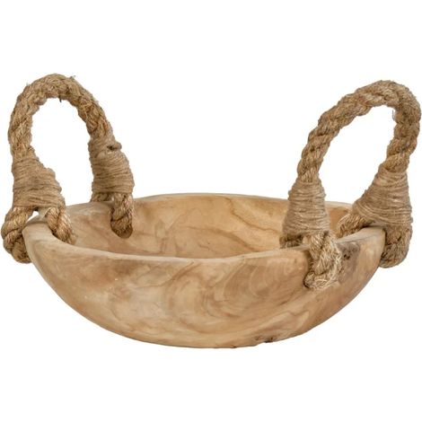 Petit bol 27 cm en bois de teck avec anses en corde de jute - ALAMO 01 (1/5)