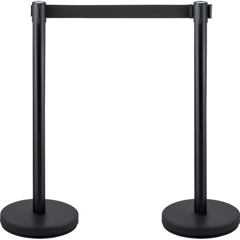 Barrière de foule télescopique, lot de 4 poteaux avec sangle rétractable noire 2 m, base en béton et métal, assemblage facile. (1/5)