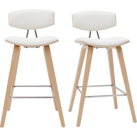 Design-Barhocker weiß mit hellem Holz H 69 cm (Zweierset) VASCO